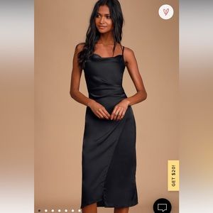 Hollywood Woman Black Satin Midi Dress